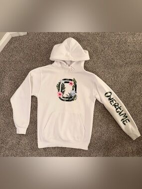 Overtime Unisex White Floral Hoodie (never worn)